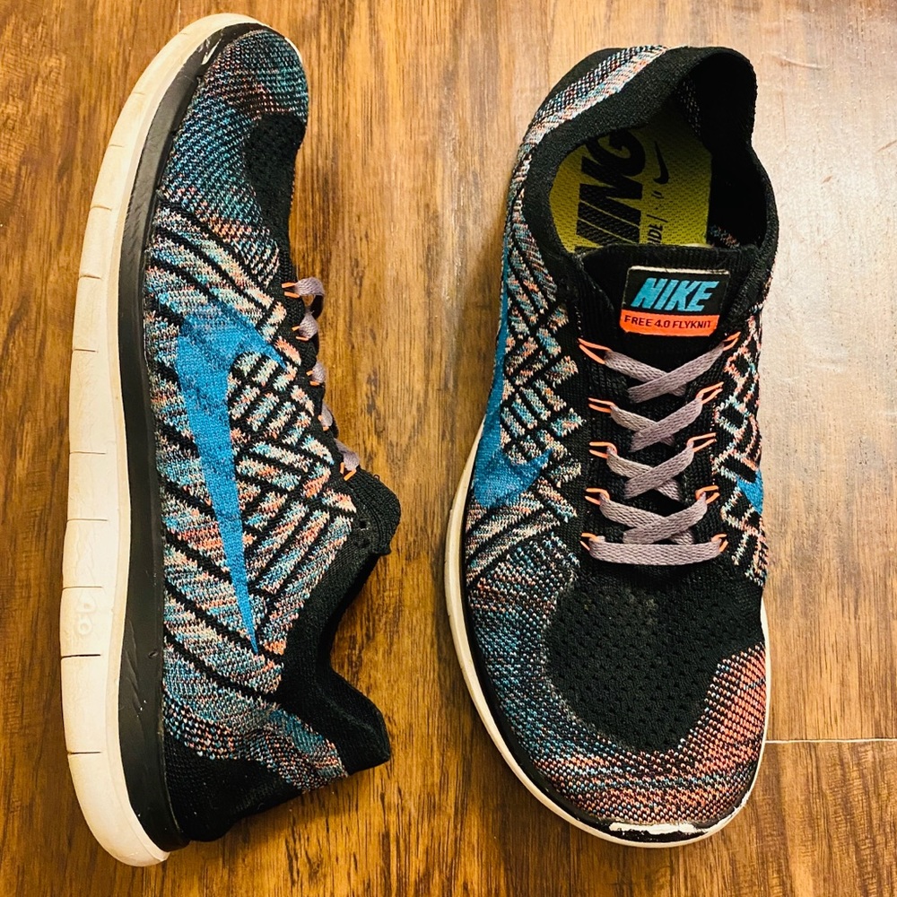 Nike Free 4.0 Flyknit Black Blue Orange Mens 9